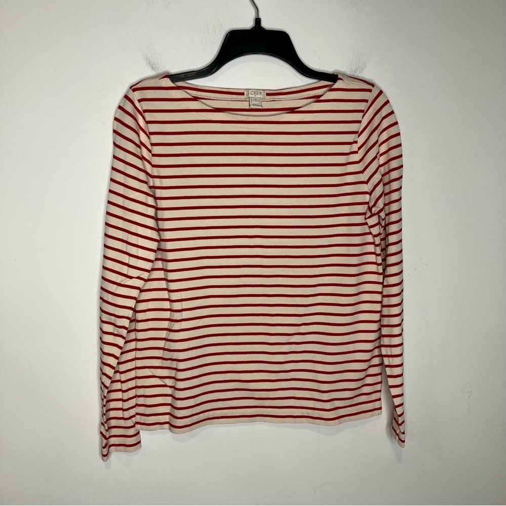 J. Crew Factory red & cream striped long sleeve top boat neck women’s size small